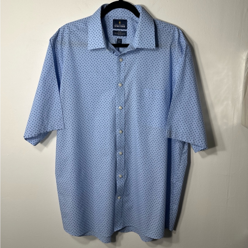 Stafford Shirt Men’s 17.5 Blue Floral Travel Easy Care Broadcloth Button Down